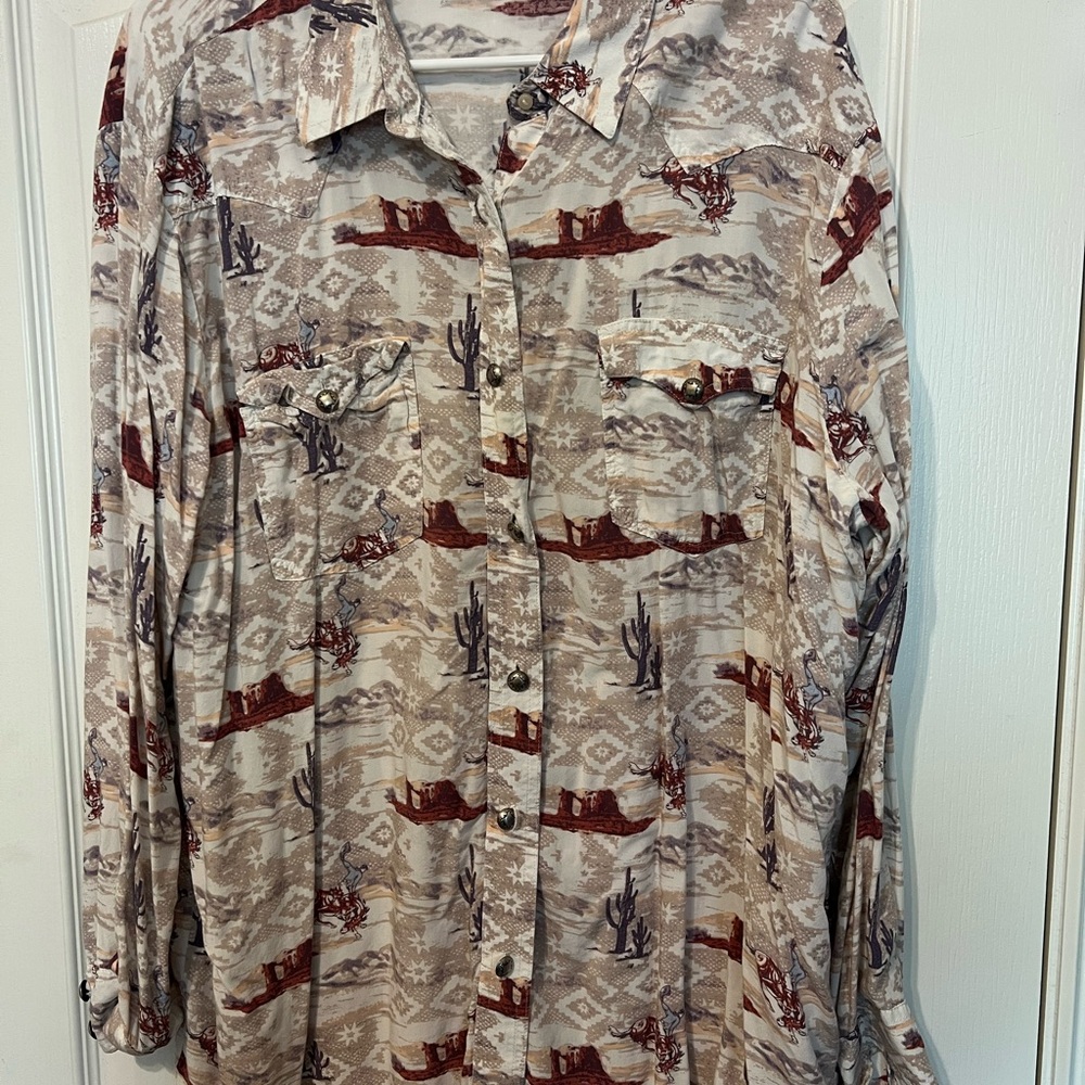 Western Print Button-Up Shirt